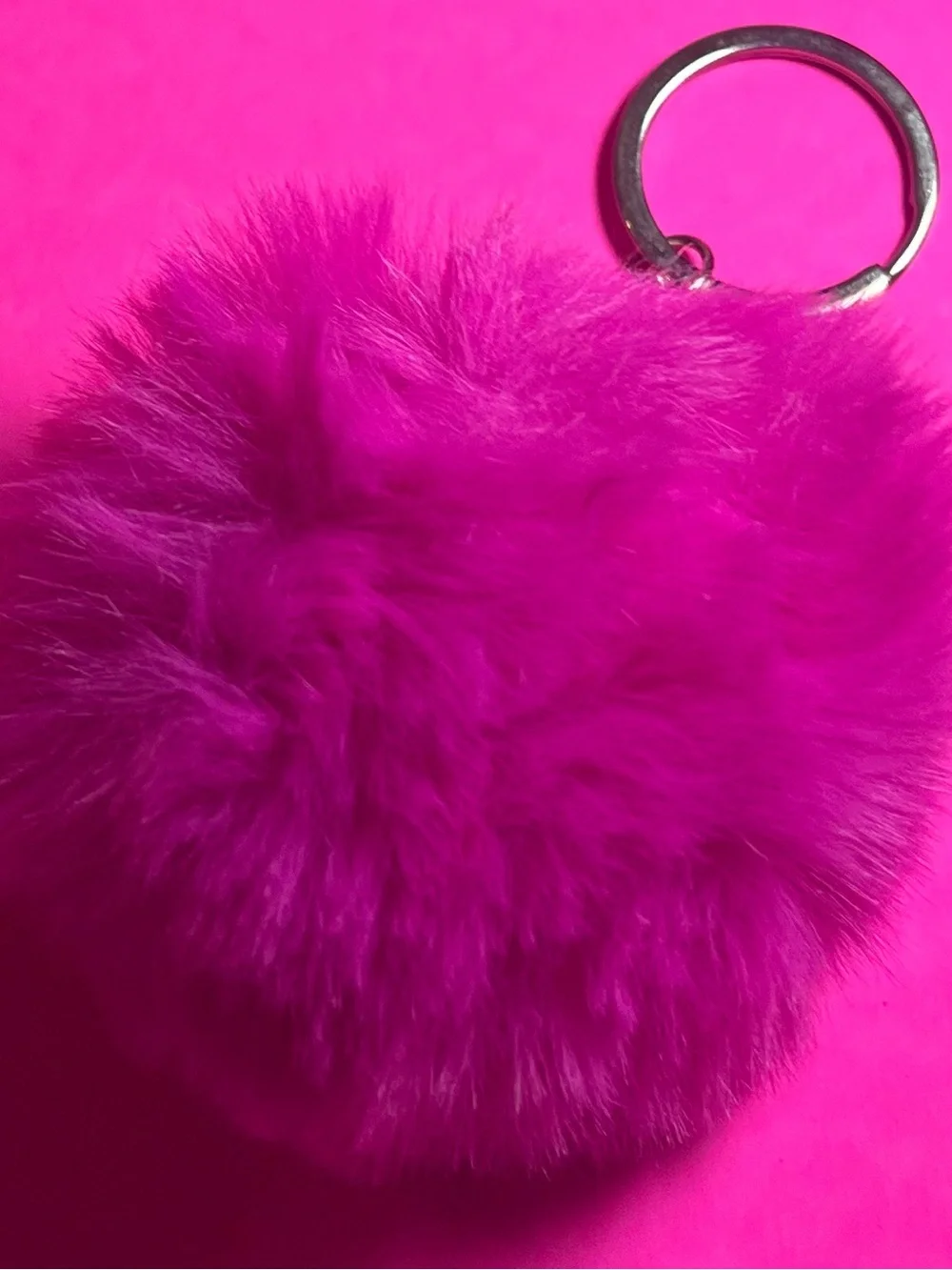 Magenta Puffball Keychain, Keychain, Women& Girls accessories, Pom Pom